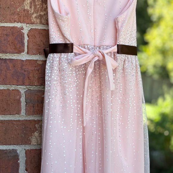 Blush Sequin Party Dress with Satin Sash – Size 10 - Picture 3 of 4